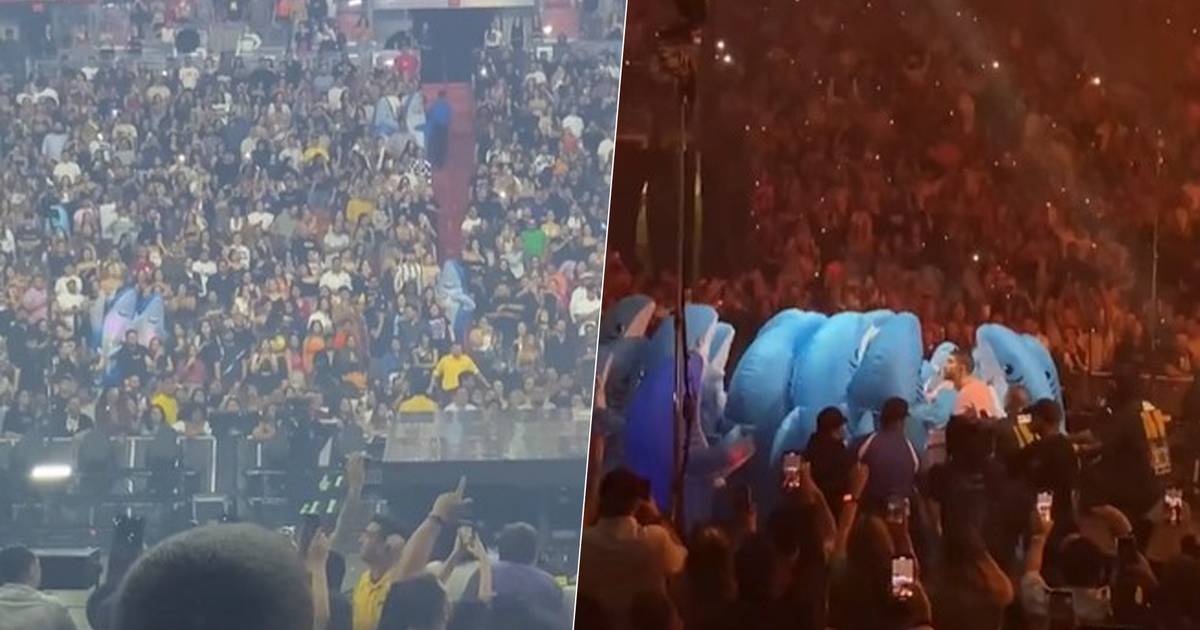 ‘Aquí llegó tu tiburón’: Bad Bunny baila con fans disfrazados en concierto de EU