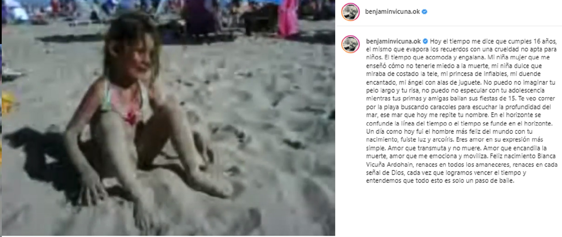 Benjamín Vicuña recordó a su hija Blanca con un conmovedor video y mensaje en el día que hubiese cumplido 16 años