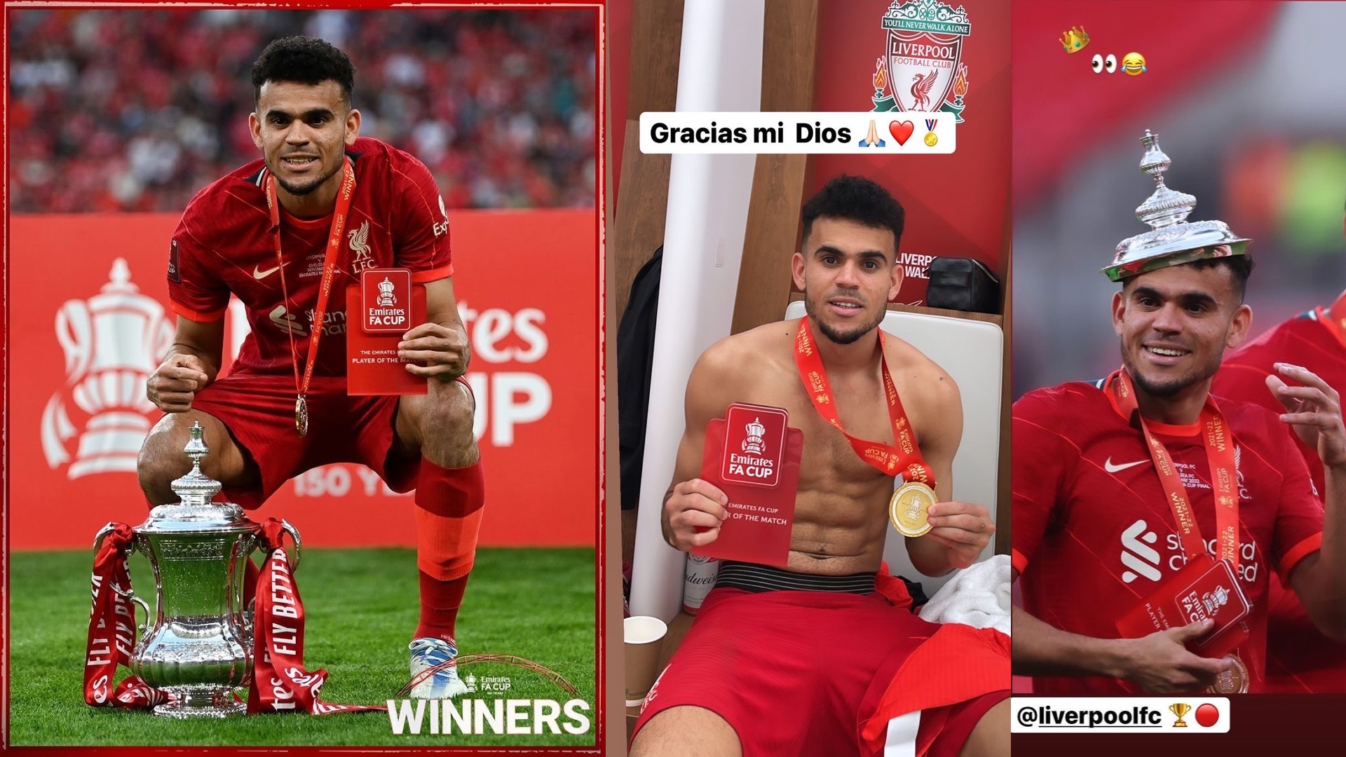“¡Gracias Dios!”: Luis Díaz y su mensaje de celebración al tras conquistar la FA Cup con Liverpool