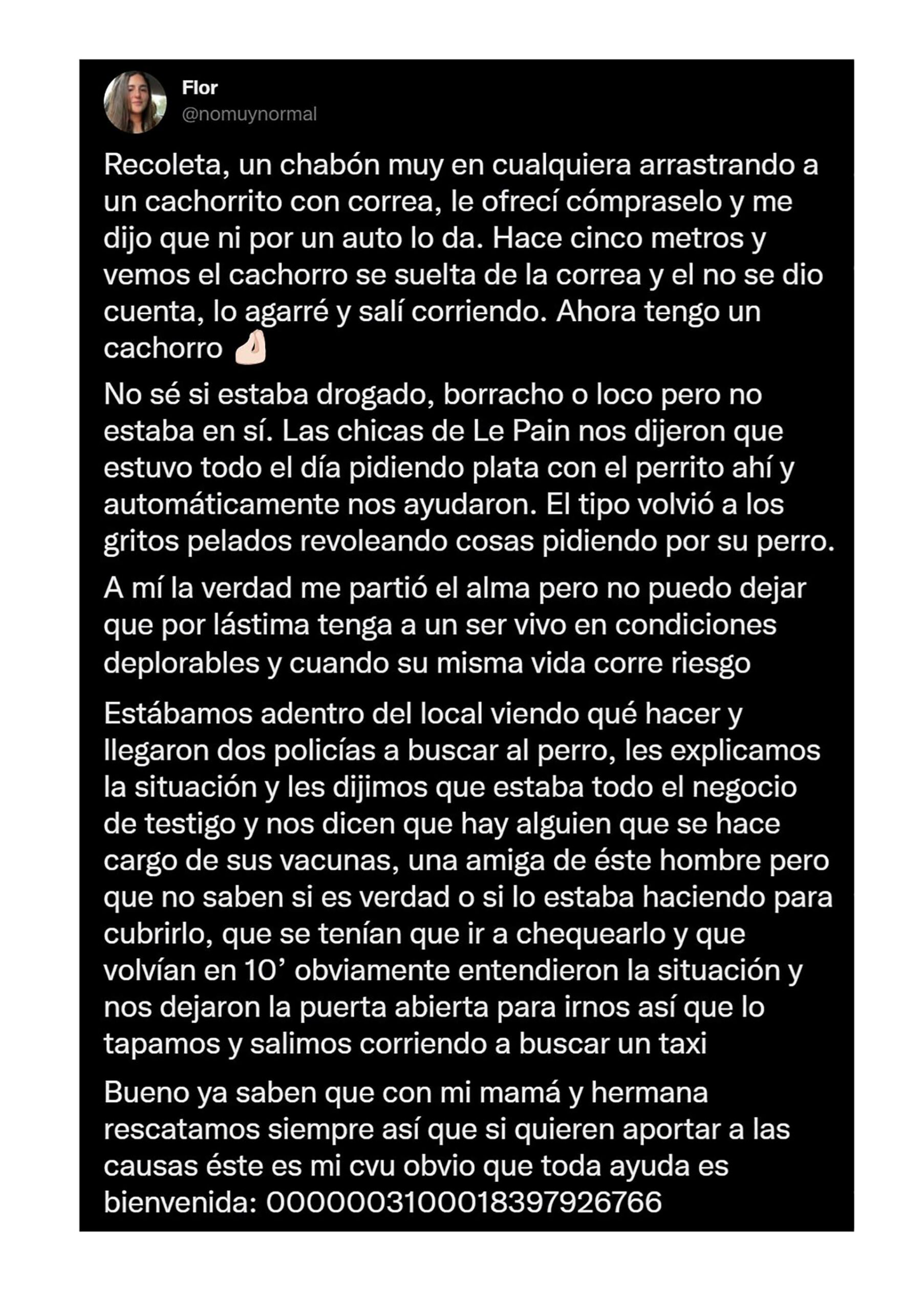 Recoleta: le robó el perro a un indigente porque lo tenía en “condiciones deplorables” y la escracharon en redes sociales