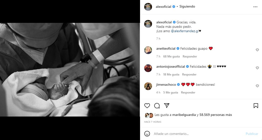 El "Potrillo" reposteó está fotografía que su hijo compartió en redes sobre el nacimiento de Mía. (Captura: @alexoficial/Instagram)
