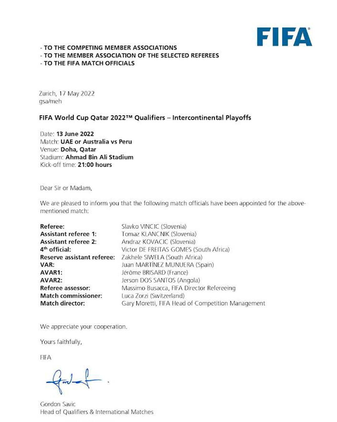 Oficialización de FIFA para los árbitros.