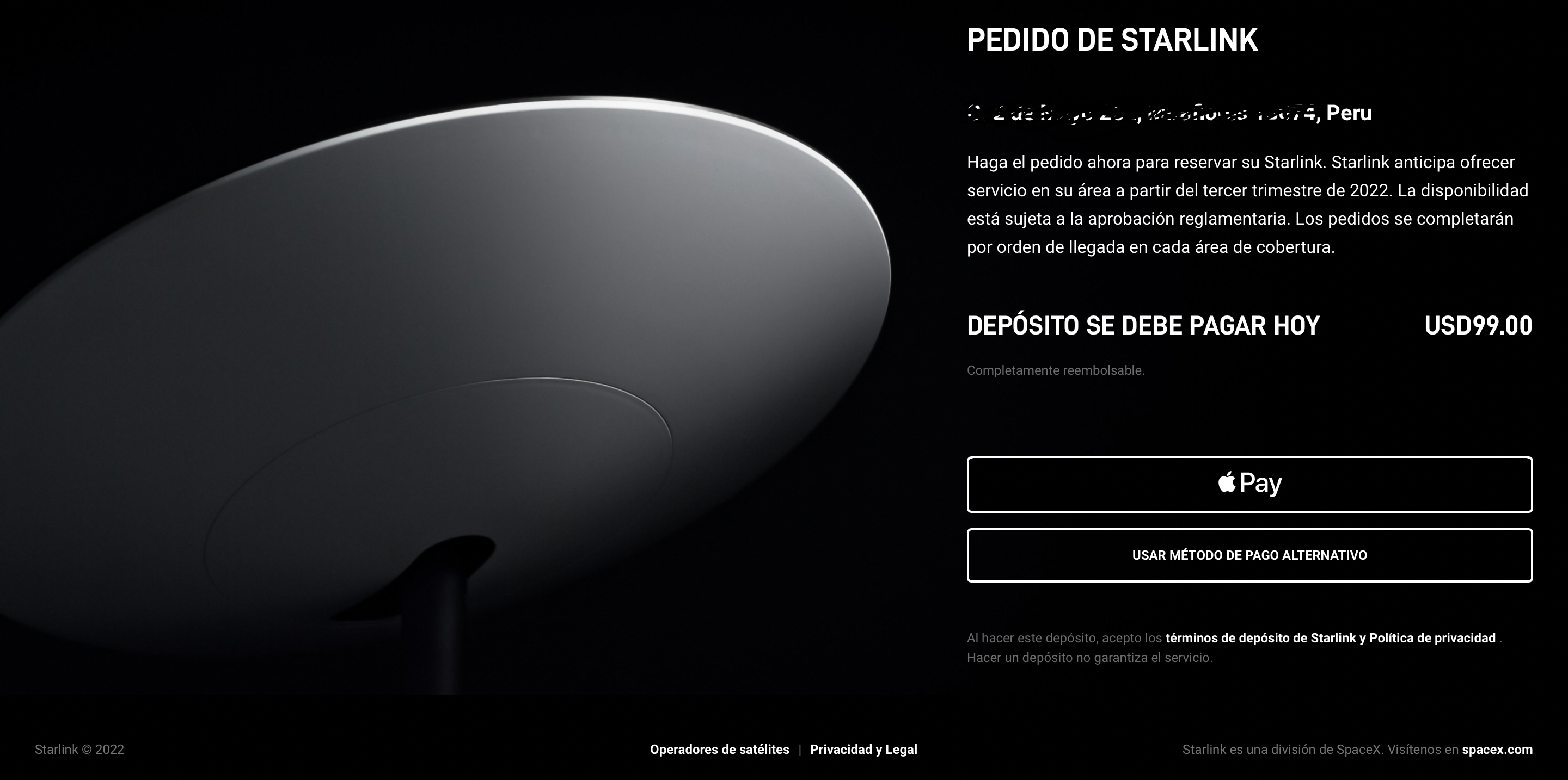 Pedido de Starlink. (foto: www.starlink.com)