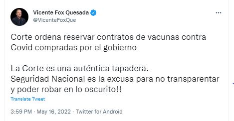 El ex presidente desmintió la versión de la Suprema Corte en la que avala la decisión por un tema de “Seguridad Nacional”. (Foto: captura de pantalla)
