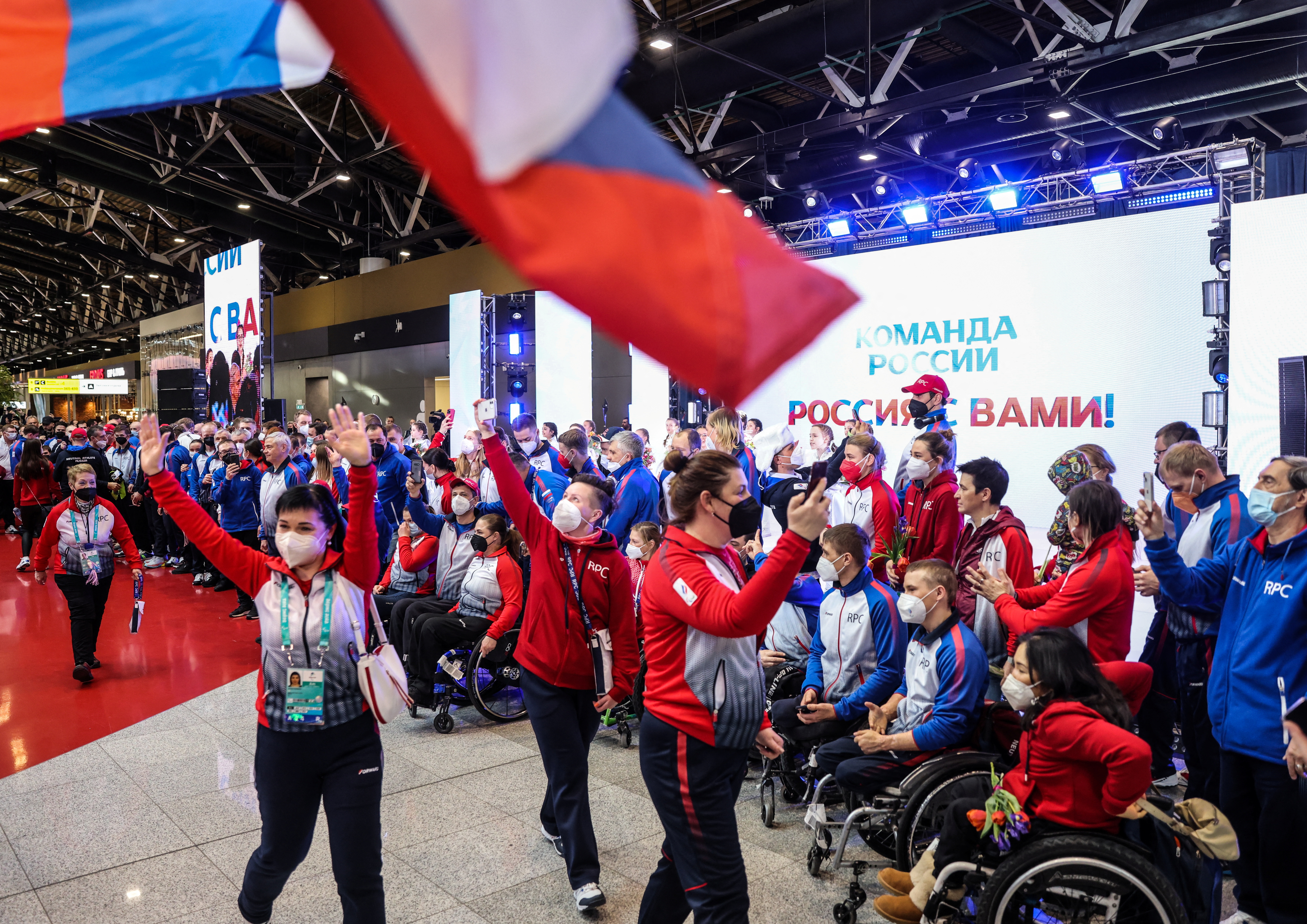 Russian athletes arrive at Sheremetyevo airport as they return from Beijing after being banned from participating at the Paralympic Winter Games, in Moscow, Russia March 6, 2022. REUTERS/Maxim Shemetov