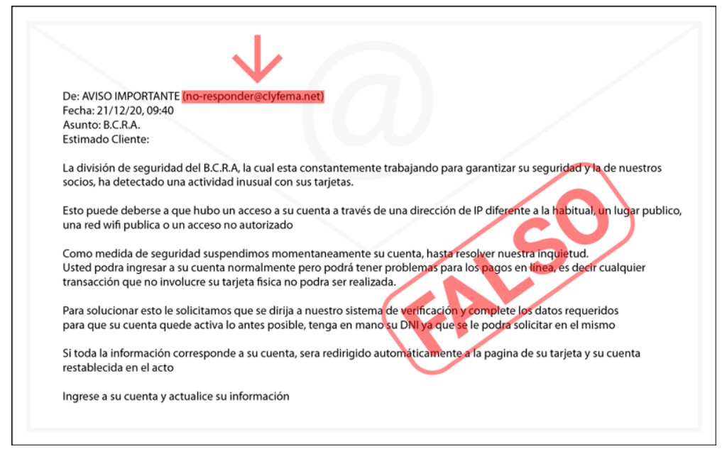 Ejemplo de un correo de phishing (Foto: Archivo)