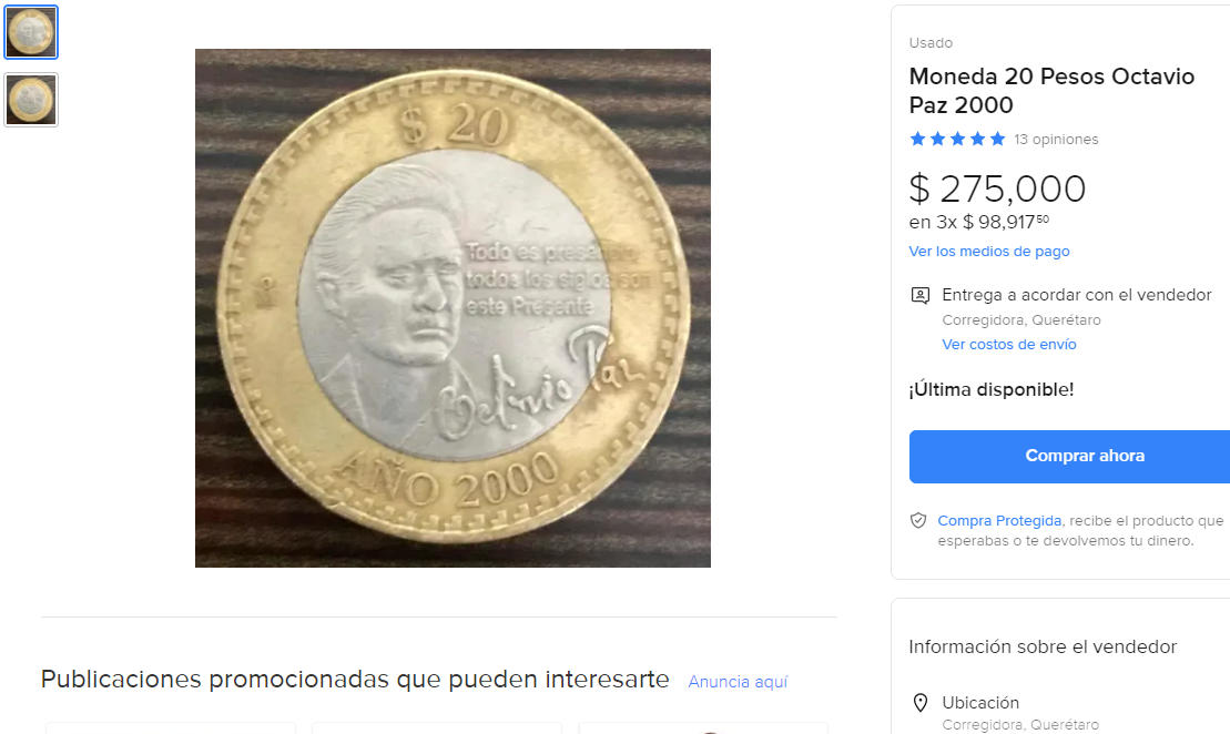Moneda cambio de milenio. (Foto: Mercado Libre)