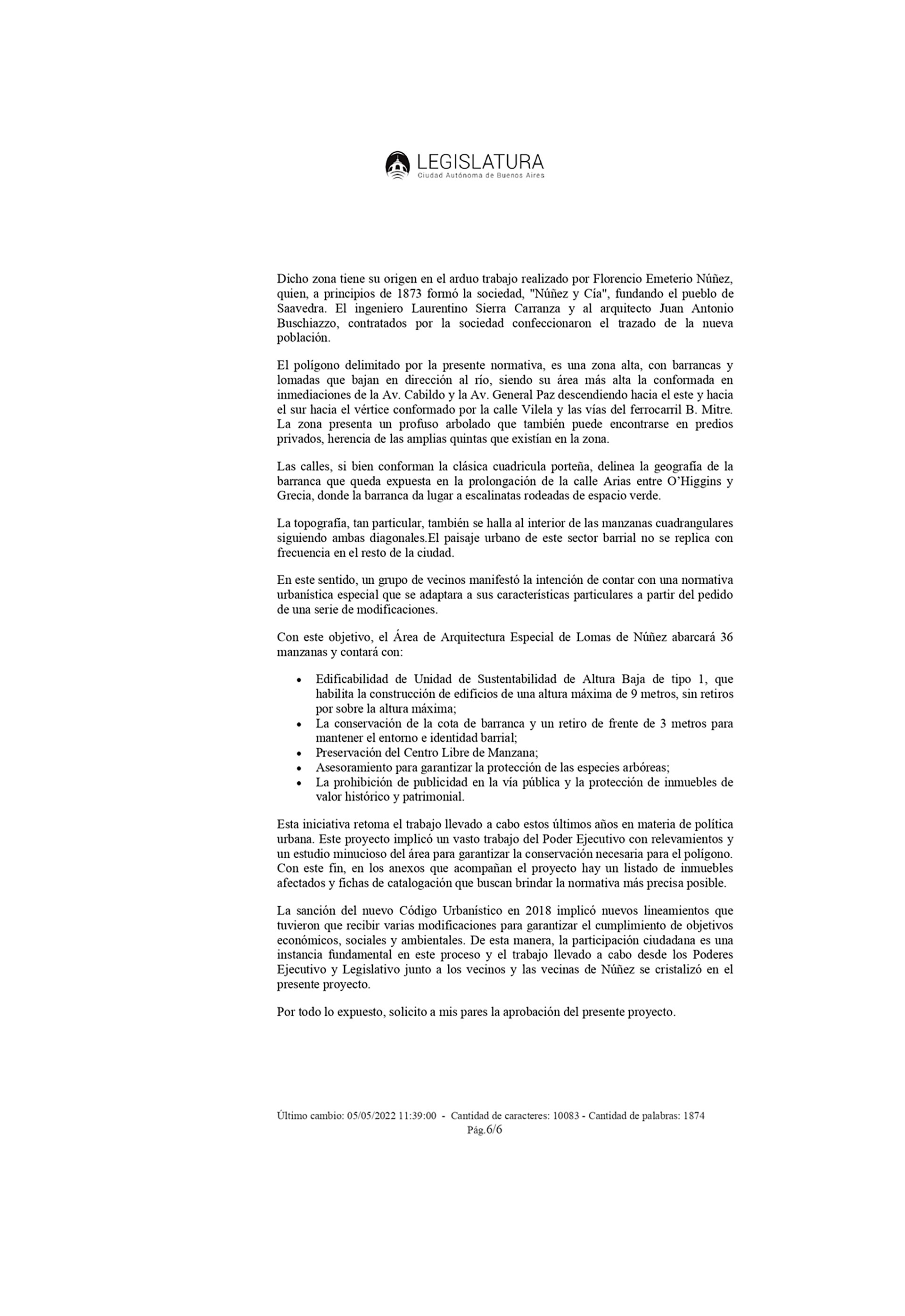 Parte del proyecto presentado en la legislatura