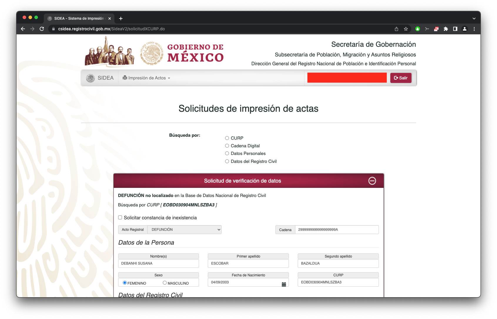 El cuerpo de la joven Debanhi Escobar no cuenta con acta de defunción (Foto: Cortesía)
