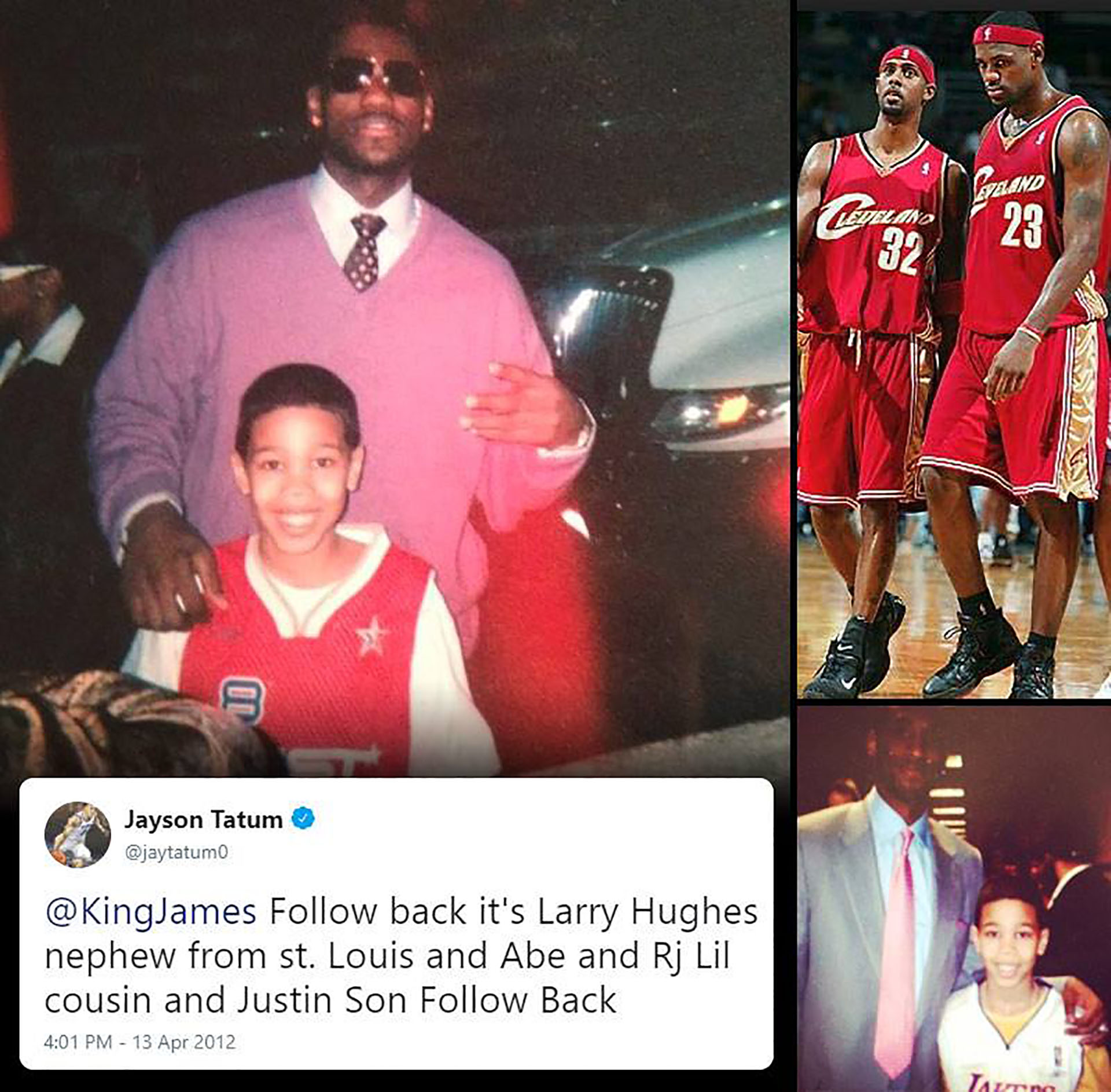 Foto de Tatum, cuando tenía 10 años, con Lebron James y el famoso tweet que años más tarde se hizo viral