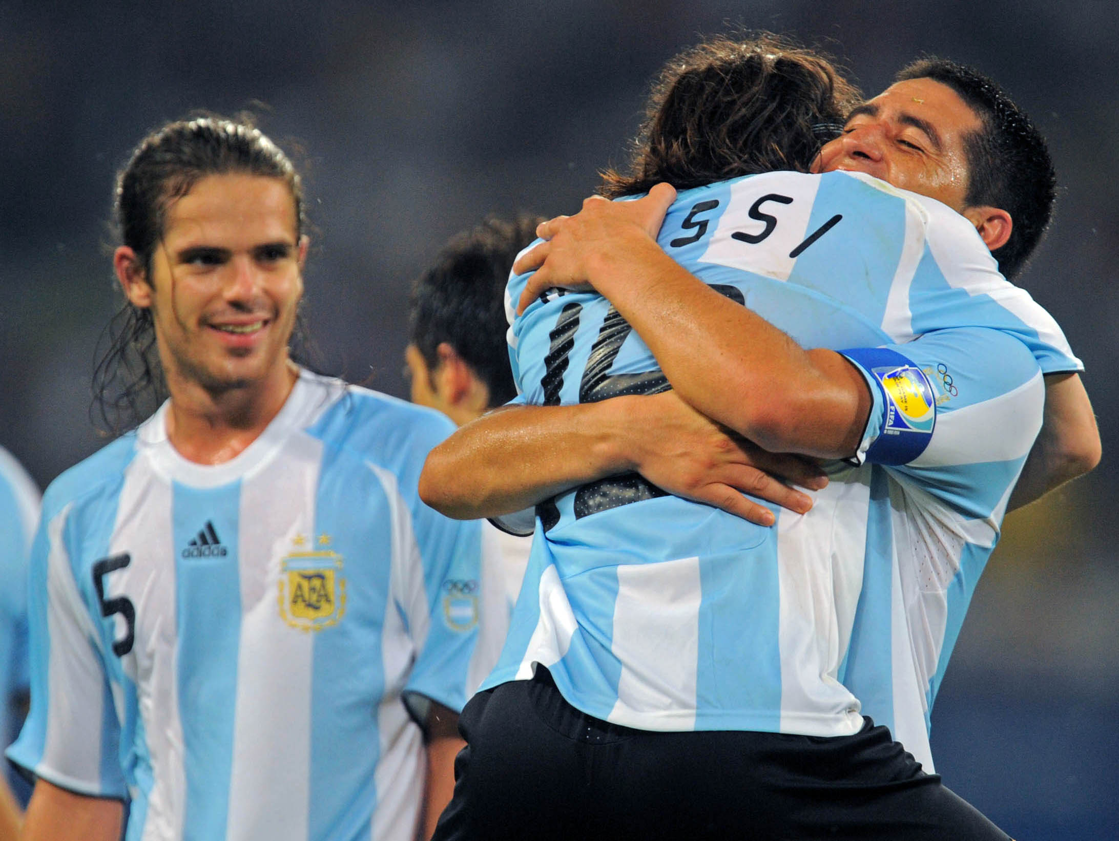 Gago, Messi y Riquelme durante los Juegos Olímpicos de Beijing 2008 (Fotobaires)