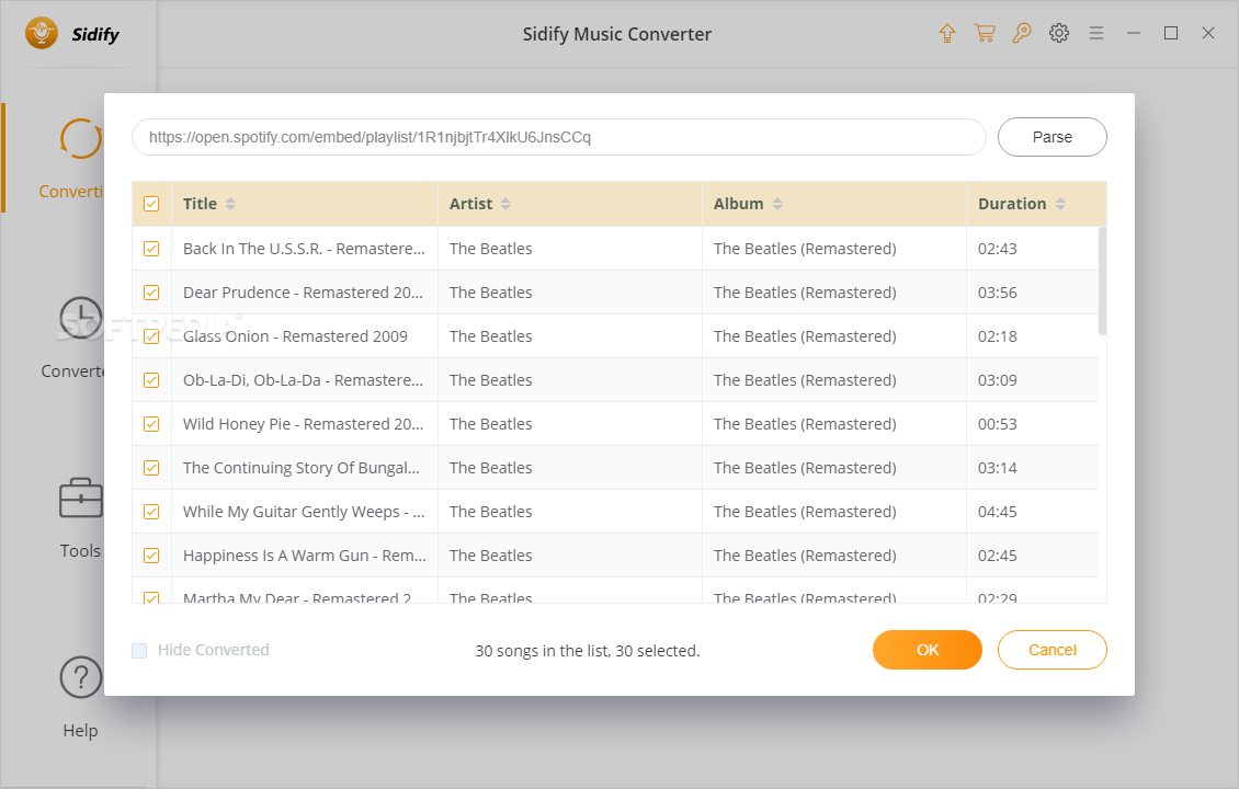 Canciones para elegir de un álbum en Sidify Music Converter. (foto: Softpedia)