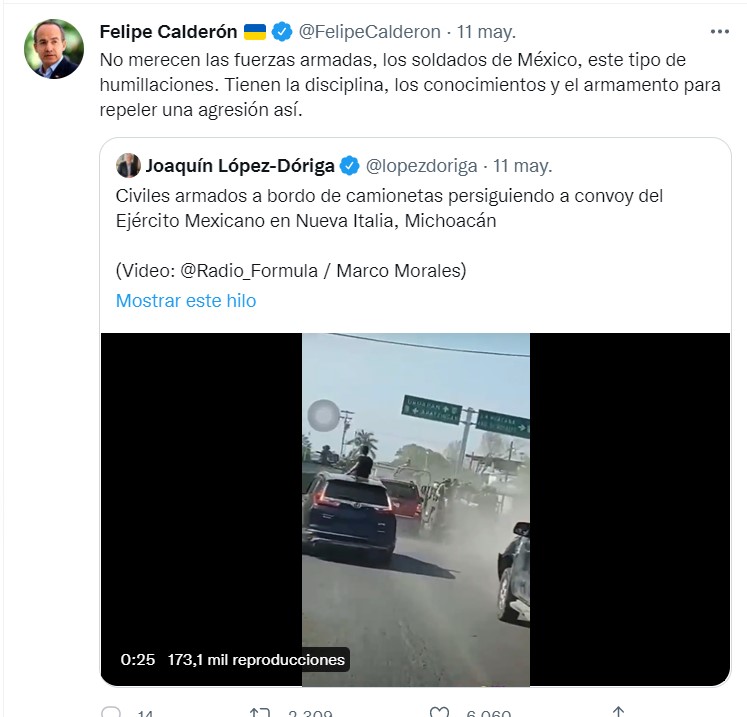 Felipe Calderón señaló en su cuenta oficial de Twitter que las Fuerzas Armadas no merecen ser humilladas (Foto: Twitter/@FelipeCalderon)