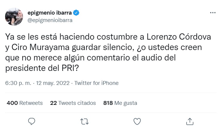 Ibarra aseguró que a los consejeros electorales ya se les está haciendo costumbre guardar silencio (Foto: Twitter/@epigmenioibarra)