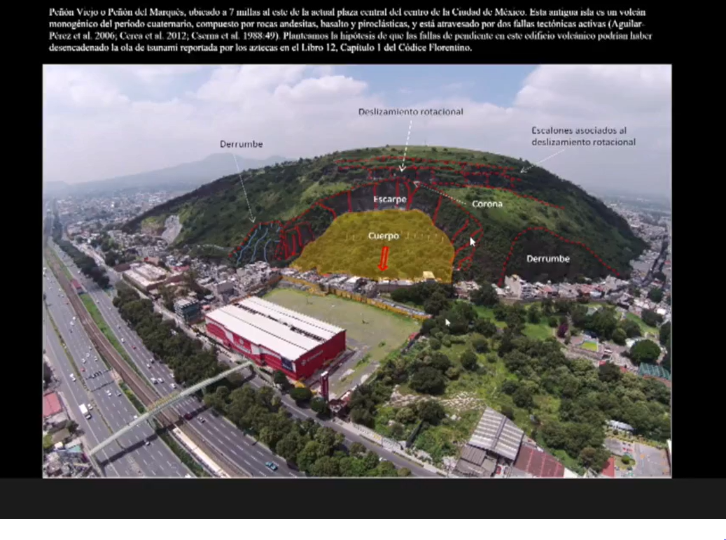 La caída de 700 mil metros cúbicos de materiales en el lago, ocasionó el tsunami. Foto: INAH