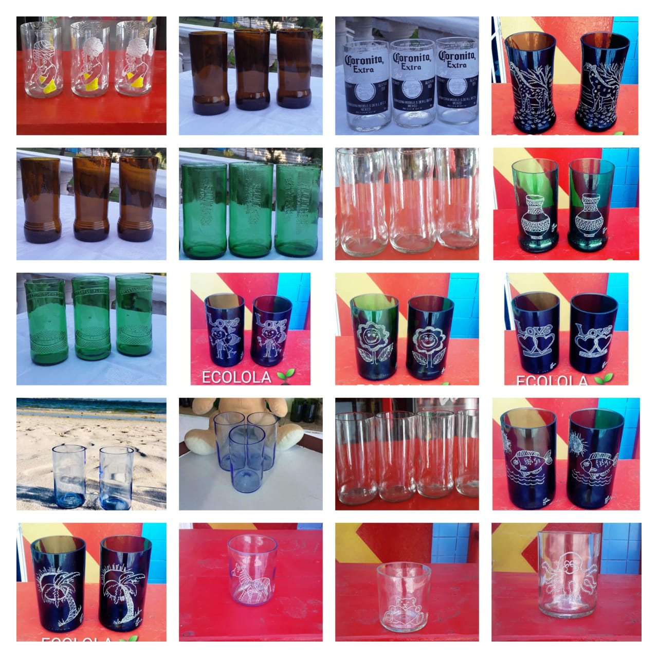 Los vasos que fabrica Larcio a partir de botellas que recicla