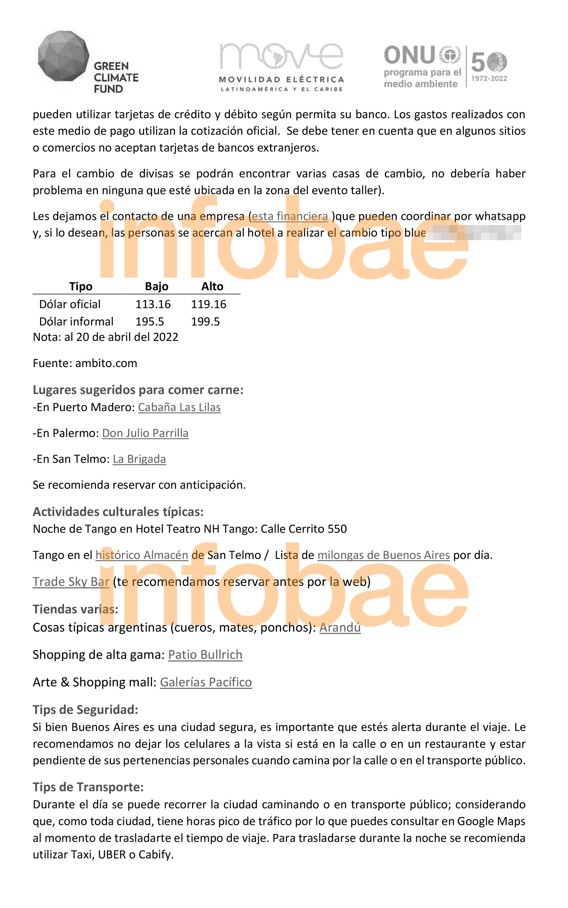 El fragmento con la recomendación sobre el dólar alternativo