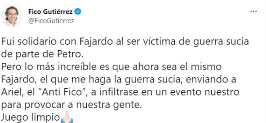 Federico Gutiérrez dice que Ariel Ávila se infiltró en uno de sus eventos públicos.