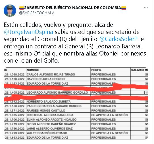 Trino del sargento retirado Alexander Chalá