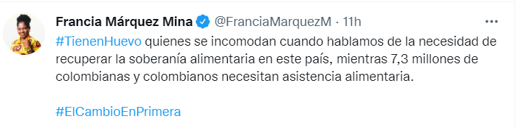 Trino de Francia Márquez sobre los huevos.