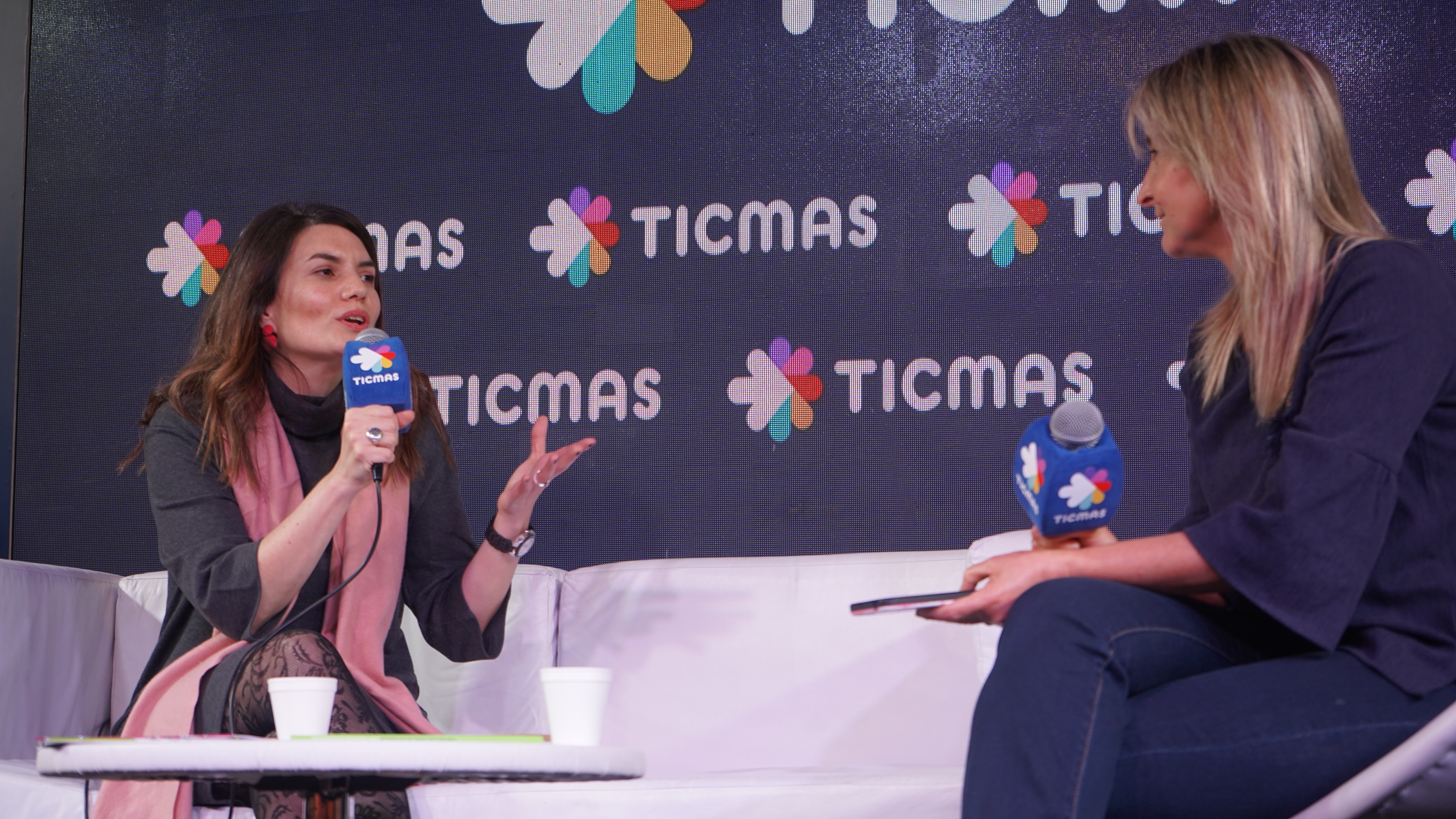 Guadalupe Díaz Costanzo, directora del C3, entrevistada por Laura Marinucci en el auditorio de Ticmas en la Feria del Libro