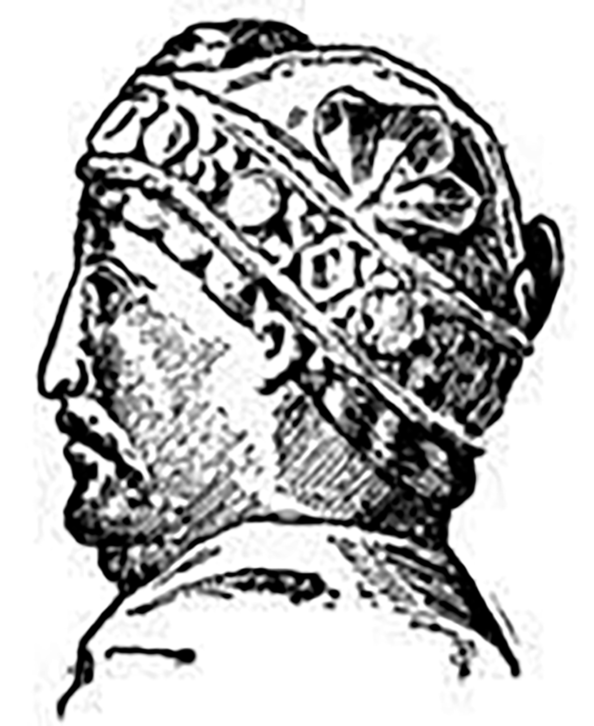 Un grabado que muestra la cabeza de Carlomagno según fue retratado en la famosa estatuilla ecuestre