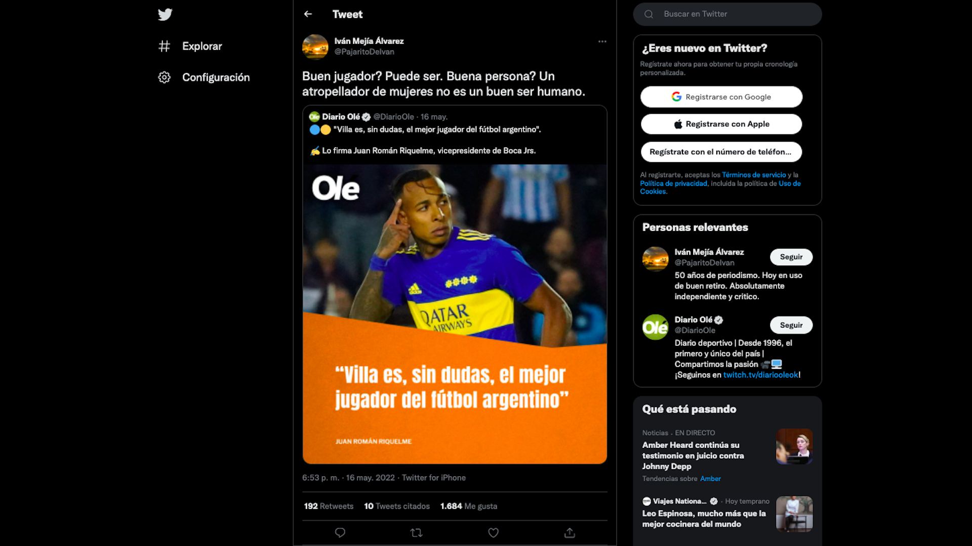 Iván Mejía calificó a Sebastián Villa como "atropellador de mujeres" / (Twitter: @PajaritoDeIvan)