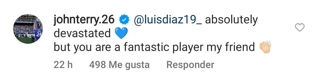 El exjugador comentó una publicación del guajiro en Instagram. Tomado de @luisdiaz19