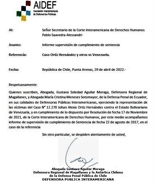 La Asociación Interamericana de Defensorías Públicas solicitó a la Corte supervisar el cumplimiento del Estado al caso Ortiz.