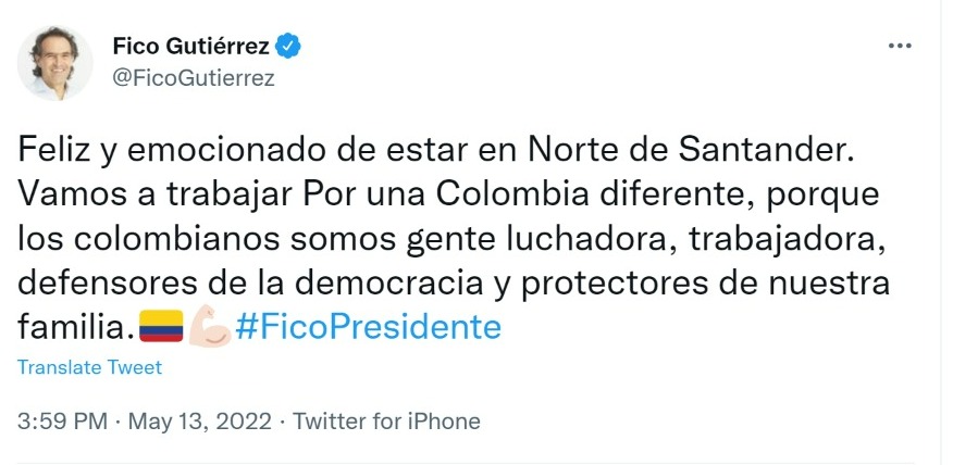 De esta manera, Fico escribió en sus redes sociales. Foto: Twitter @FicoGutierrez