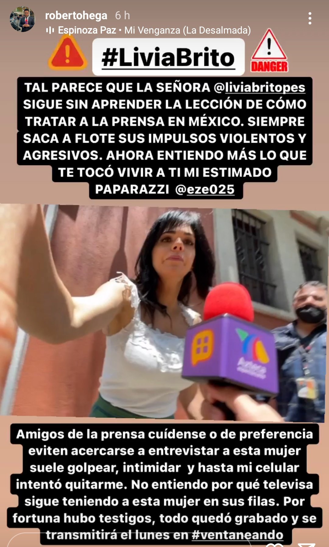 Así fue el señalamiento público que hizo el reportero de Ventaneando (Foto: Instagram/@robertohega)