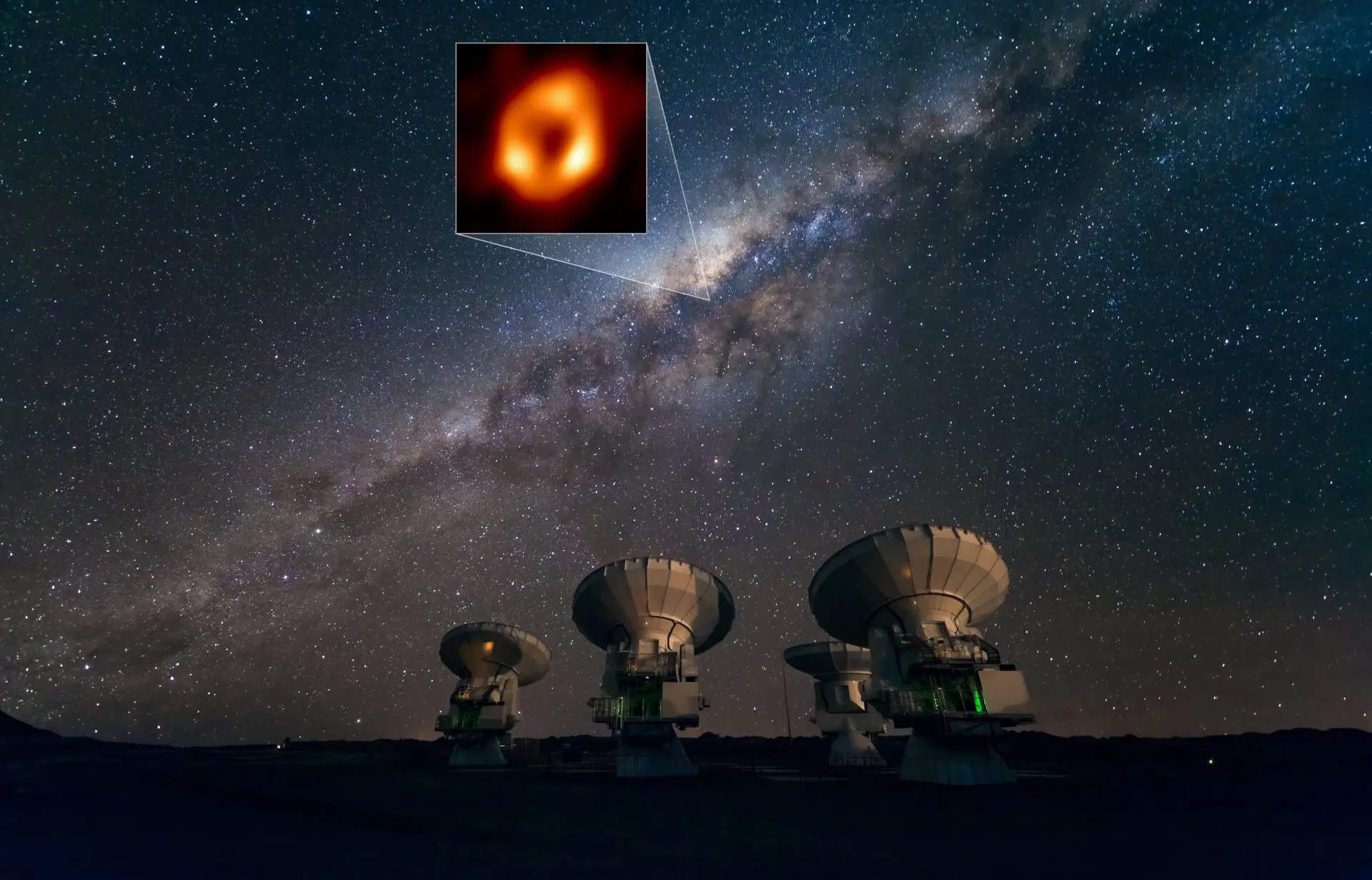 Científicos revelaron primera imagen del agujero negro al centro de nuestra galaxia mediante el uso de 8 radiotelescopios (Foto: Conacyt )