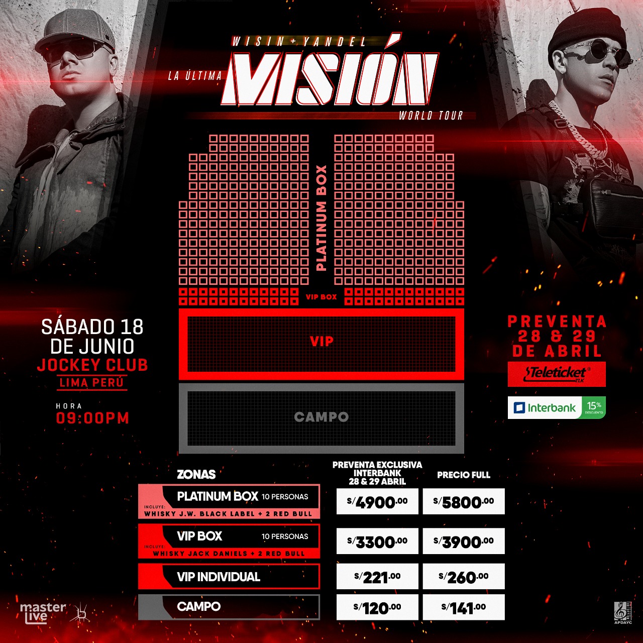 Zonas y precios del concierto de Wisin y Yandel en Perú. (Foto: Difusión)