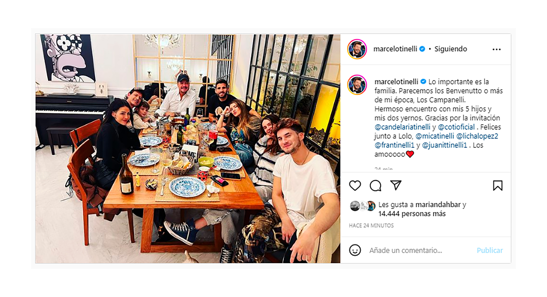 El posteo de Marcelo Tinelli en Instagram