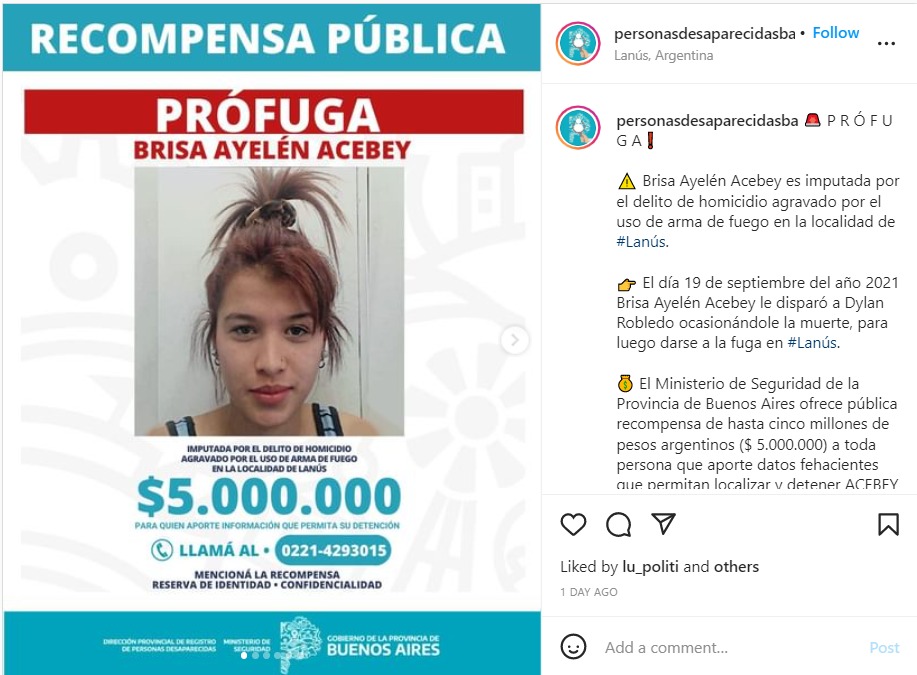 Brisa Ayelén Acebey está acusada de ser la autora del disparo que mató a Dylan Robledo