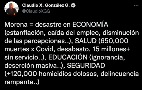 El empresario se volvió a lanzar contra la 4T (Foto: Twitter/@ClaudioXGG)