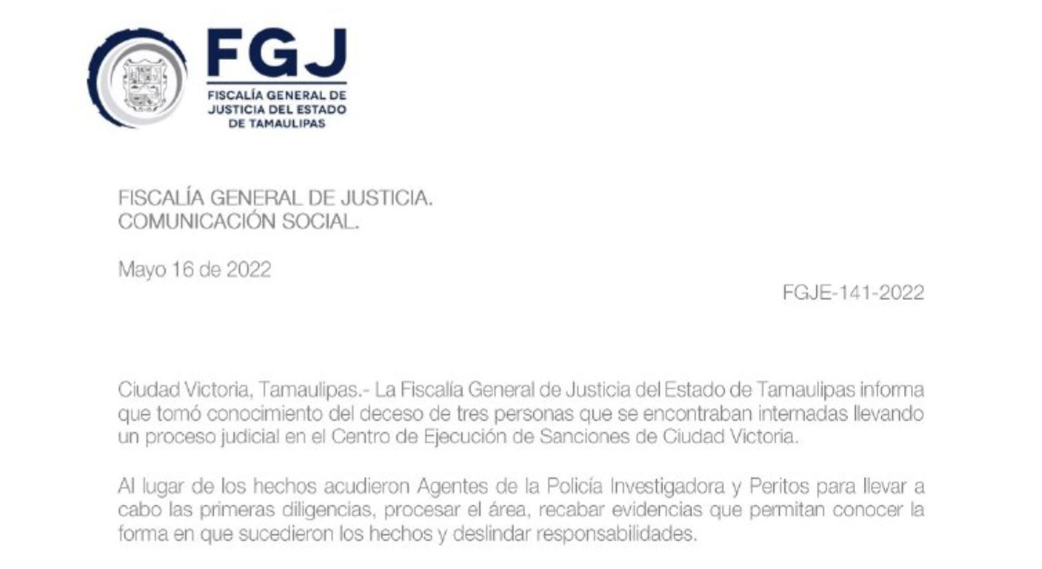 El parte oficial de la Fiscalía General de Justicia