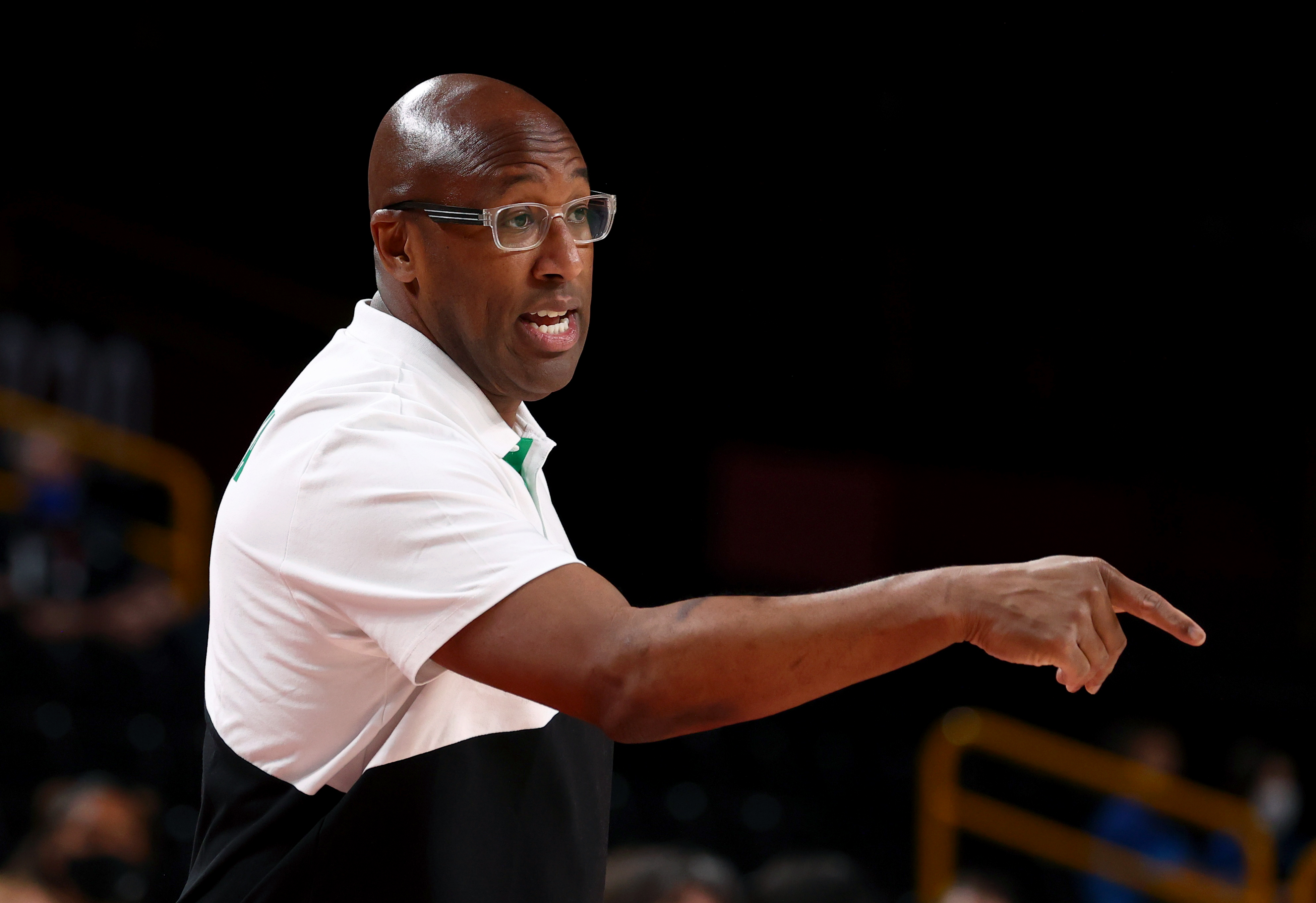 Tokyo 2020 Olympics - Basketball - Men - Group B - Italy v Nigeria - Saitama Super Arena, Saitama, Japan - July 31, 2021. Nigeria coach Michael Brown reacts REUTERS/Brian Snyder