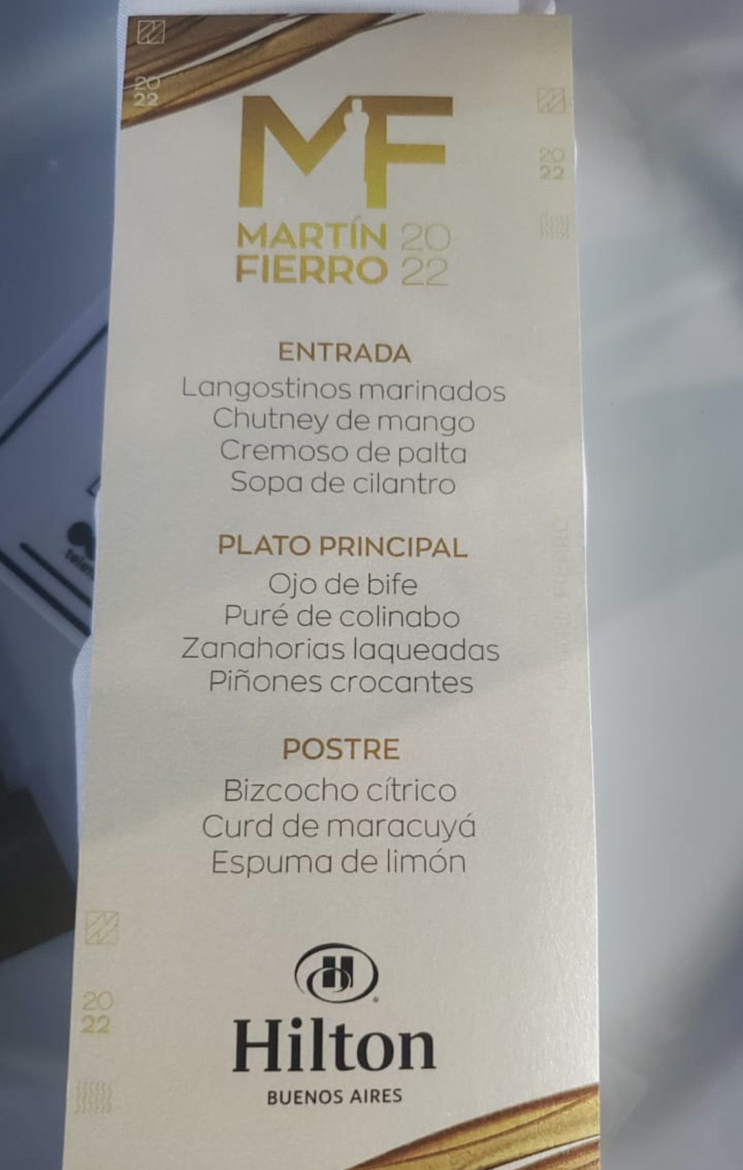 El menú de los Martín Fierro 2022