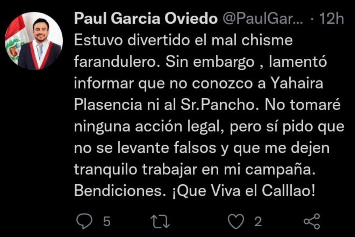 Paul García Oviedo desmiente estar involucrado en el caso de Pancho Rodríguez. (Foto: Twitter)
