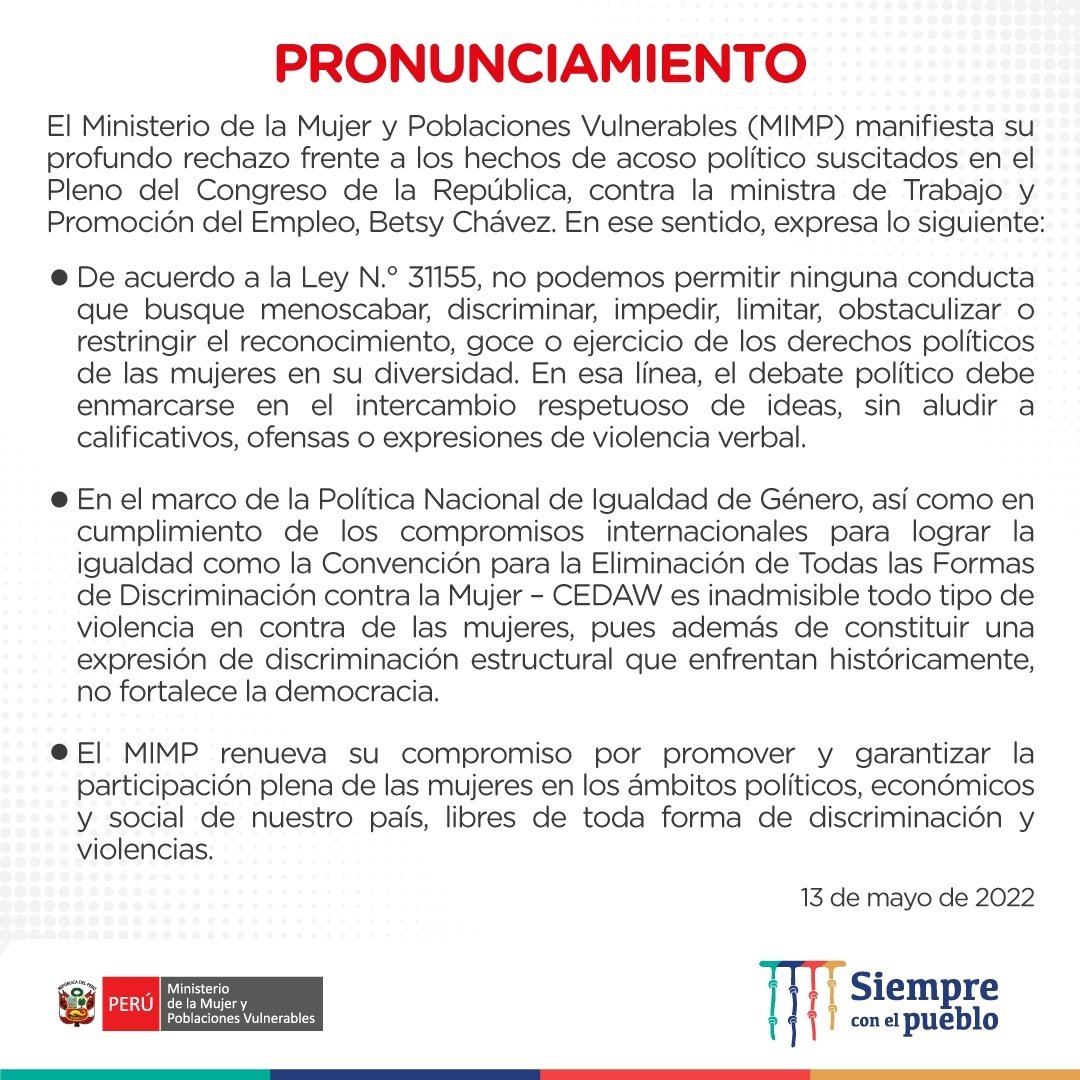 Comunicado Ministerio de la Mujer