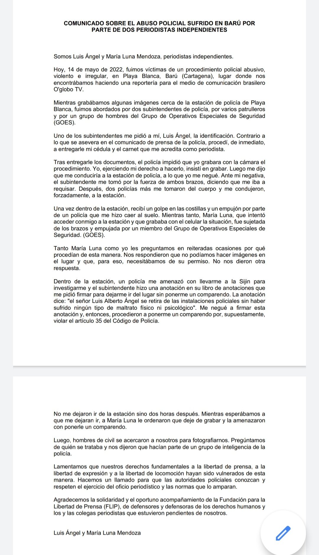 Periodistas detenidos en Barú