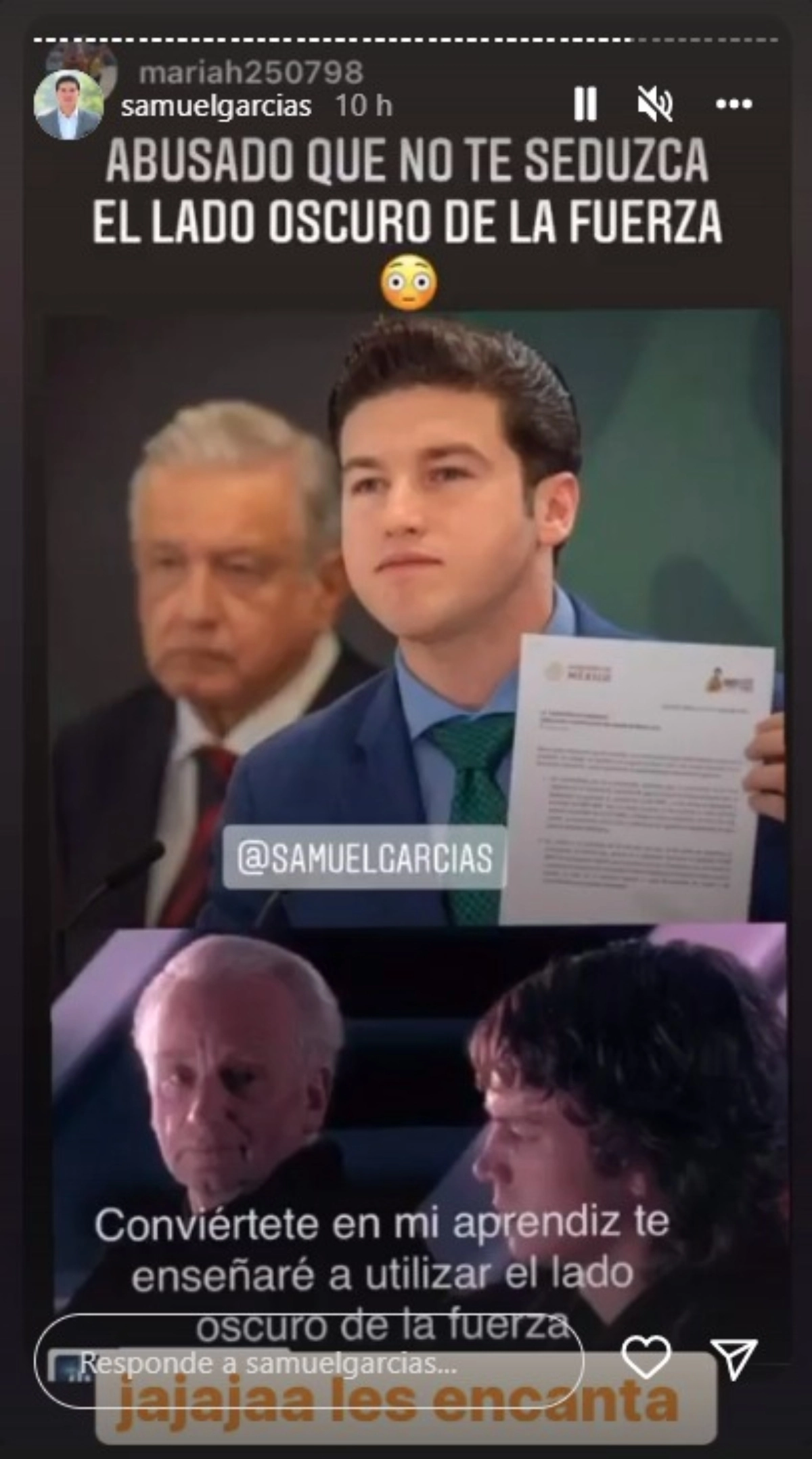 El gobernador compartió un meme enviado por una seguidora (Foto: Instagram/Samuel García)