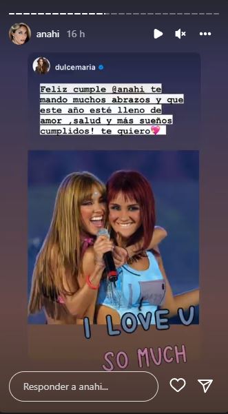 La felicitación de Dulce María sorprendió a los fans de "RBD" debido a que casi nunca postea cosas sobre sus ex compañeros de la banda. (Captura: @anahi/Instagram)