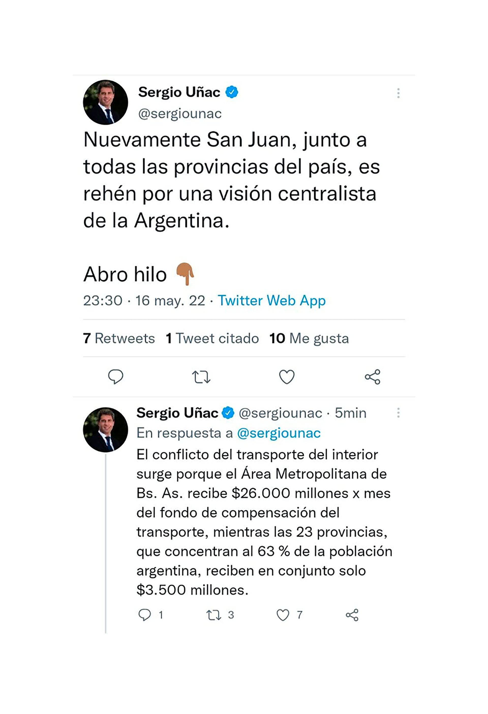 Las quejas de Uñac por los subsidios de las tarifas