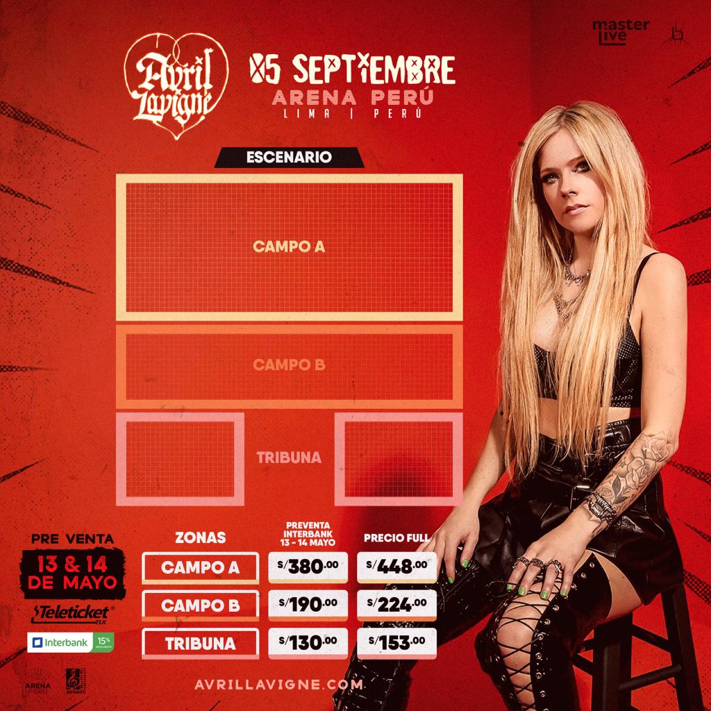 El concierto de Avril Lavigne contará con tres zonas. (Foto: Teleticket)