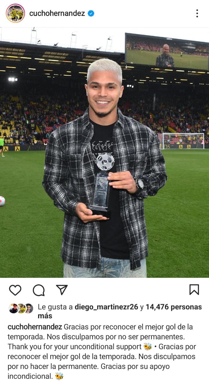 El gol del colombiano fue el mejor de la temporada de los Hornest. Tomado de @cuchohernandez