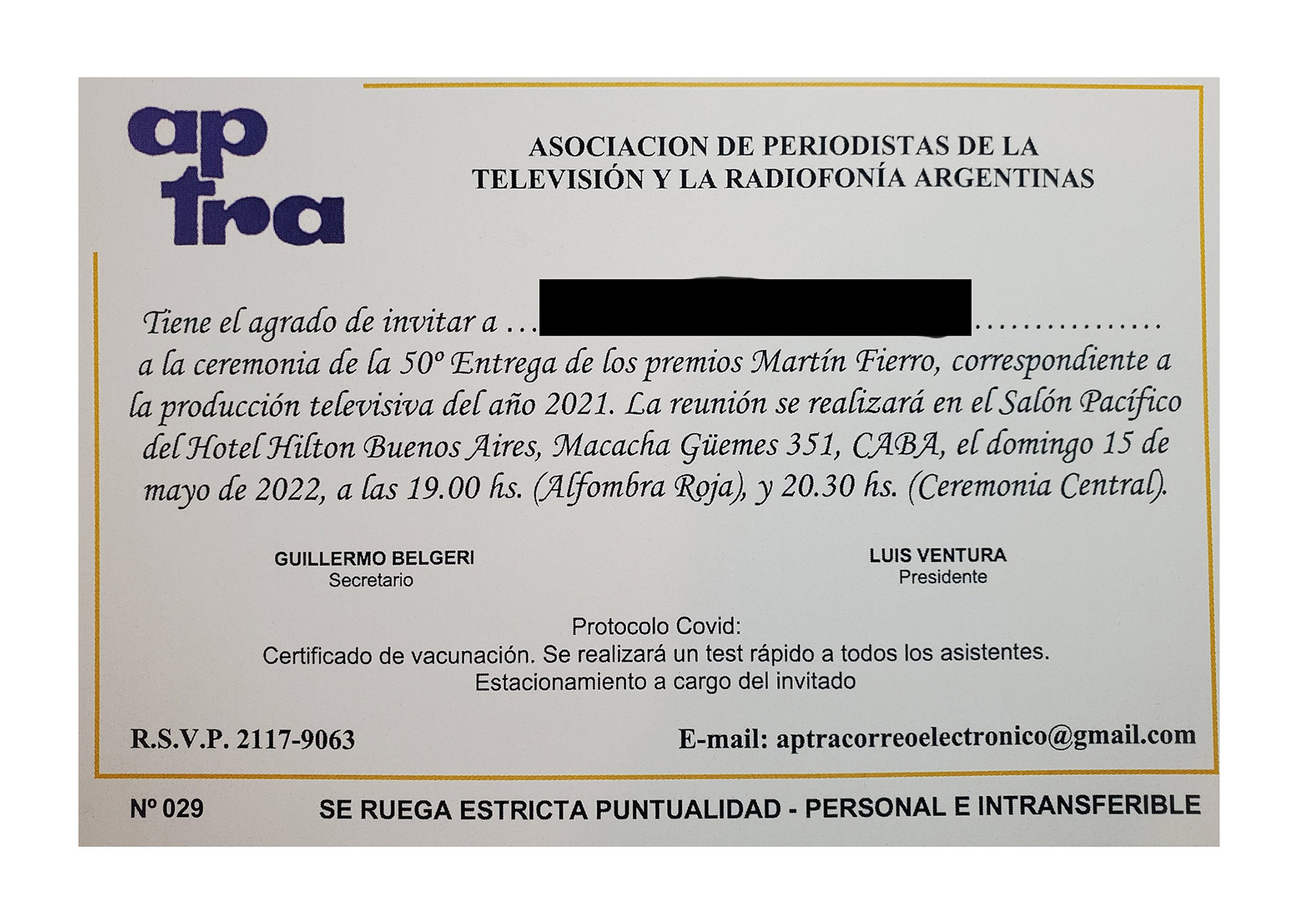La invitación para los Martín Fierro 2022